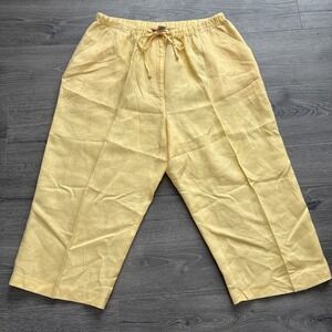 JM Collection Women Pants 18W Yellow 100% Linen Summer Drawstring High Rise